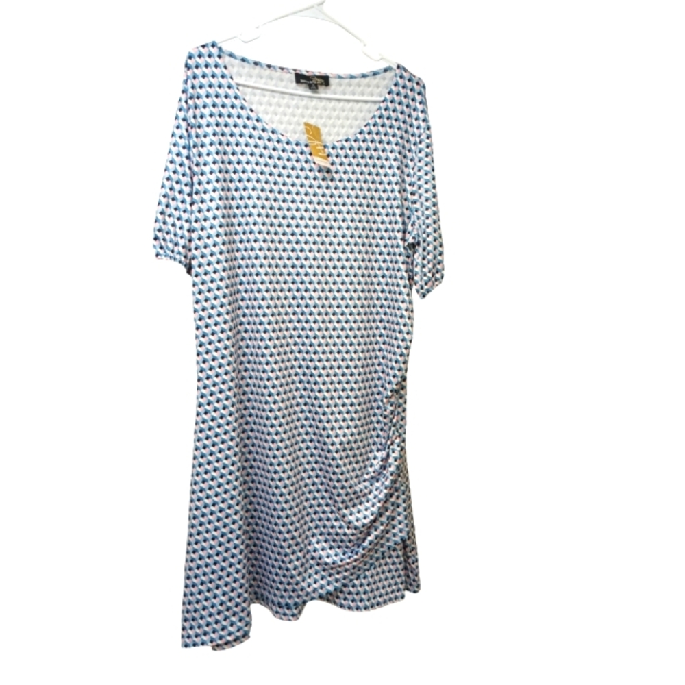 Susan Betro Multicolor Pastel Geo Print Midi Dress Ruched Side Feminine Plus 1X